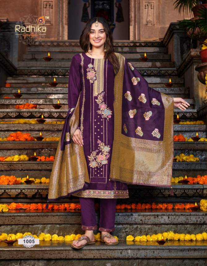 Radhika Banarasi 1 Pure Dola Silk Exclusive Wear Kurti Pant With Dupatta Collection